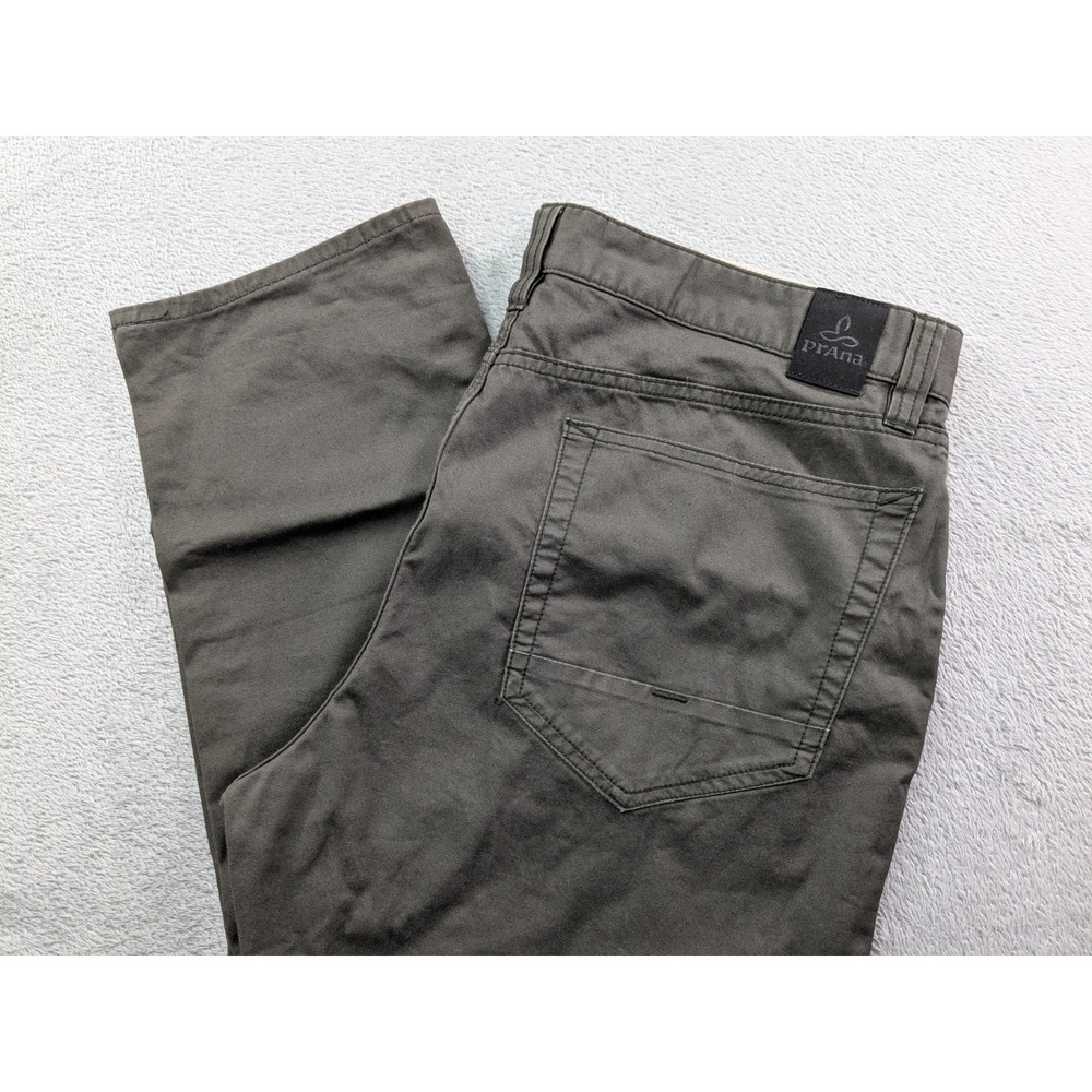 Prana Mens Slim Fit Organic Cotton Blend Stretch Pants Gray Green 36x27
